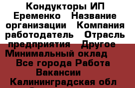 Кондукторы ИП Еременко › Название организации ­ Компания-работодатель › Отрасль предприятия ­ Другое › Минимальный оклад ­ 1 - Все города Работа » Вакансии   . Калининградская обл.,Светлогорск г.